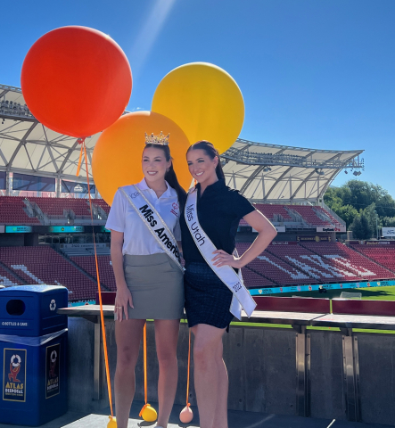 Miss America and Miss Utah at the Unified Sports Day at the Real Sale Lake Field
