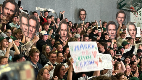 Students at Payson High School with Kevin Bacon Signs